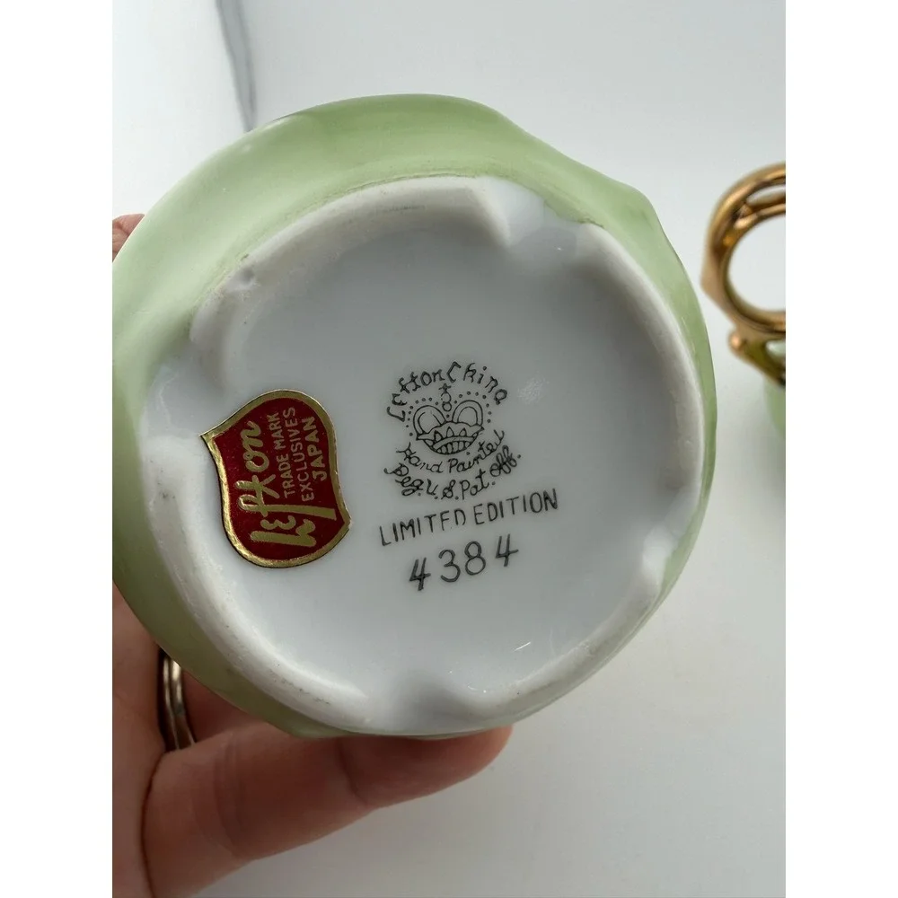 Lefton China Limited Edition‎ Hand Painted Poinsettia Sugar Bowl Creamer Set